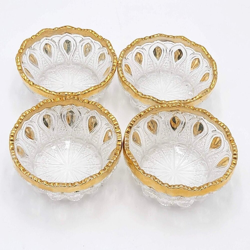 Northwood Glass-New Jersey Pattern 1900 EAPG  Bowls Set of 4 - Molded-Gold Trim